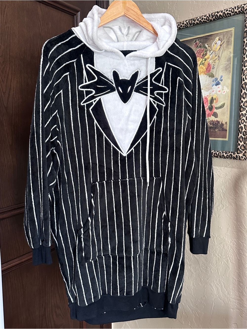 Black & White Pinstripe Super Soft Oversized Pajama Jack Skellington Top Medium